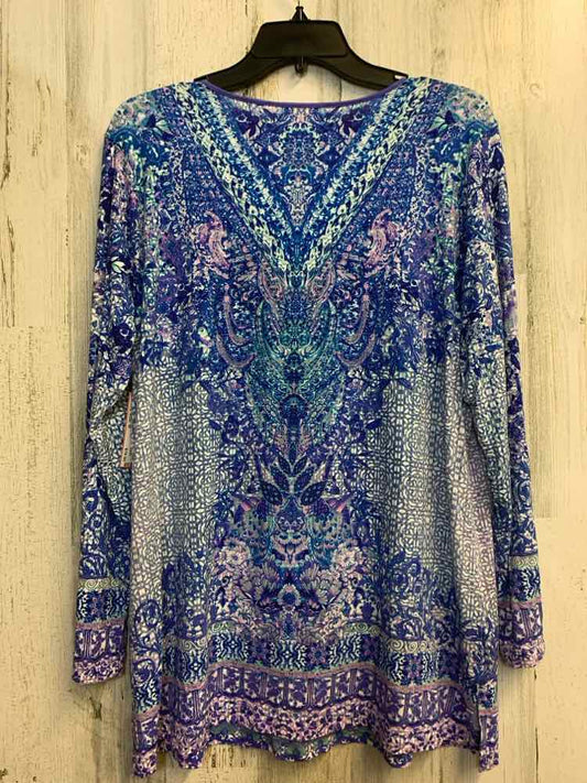 BELLE KIM GRAVEL Tops Size M BLU/PURPLE FLORAL/PAISLEY LONG SLEEVES TOP
