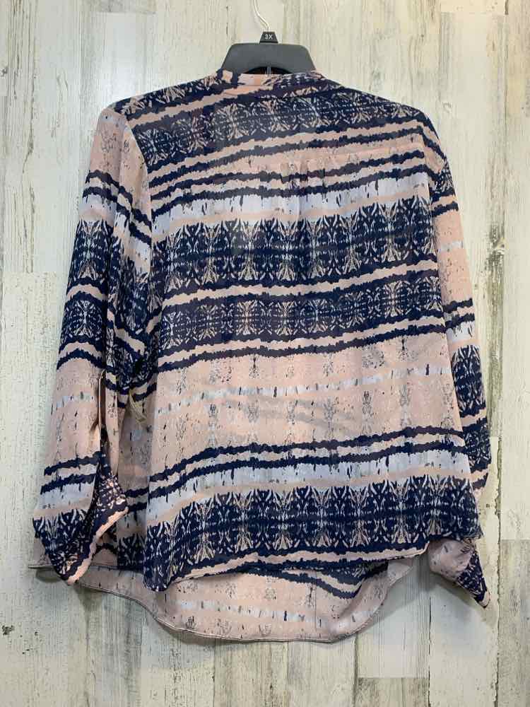 PRE-OWNED ANA PLUS SIZES Size 3X PINK/BLUE STRIPES & ABSTRACT LONG SLEEVES TOP/P