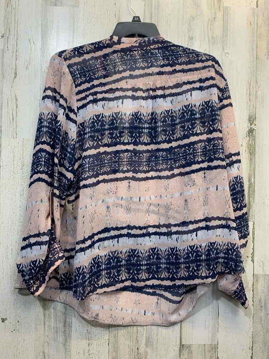 PRE-OWNED ANA PLUS SIZES Size 3X PINK/BLUE STRIPES & ABSTRACT LONG SLEEVES TOP/P
