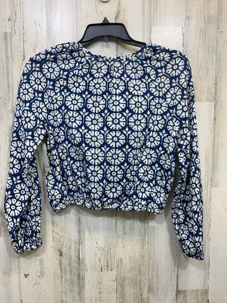 NWT ROLLER RABBIT Tops Size S BLUE/WHT CROP Blouse/3/4 SLEEVES TIE DETAIL