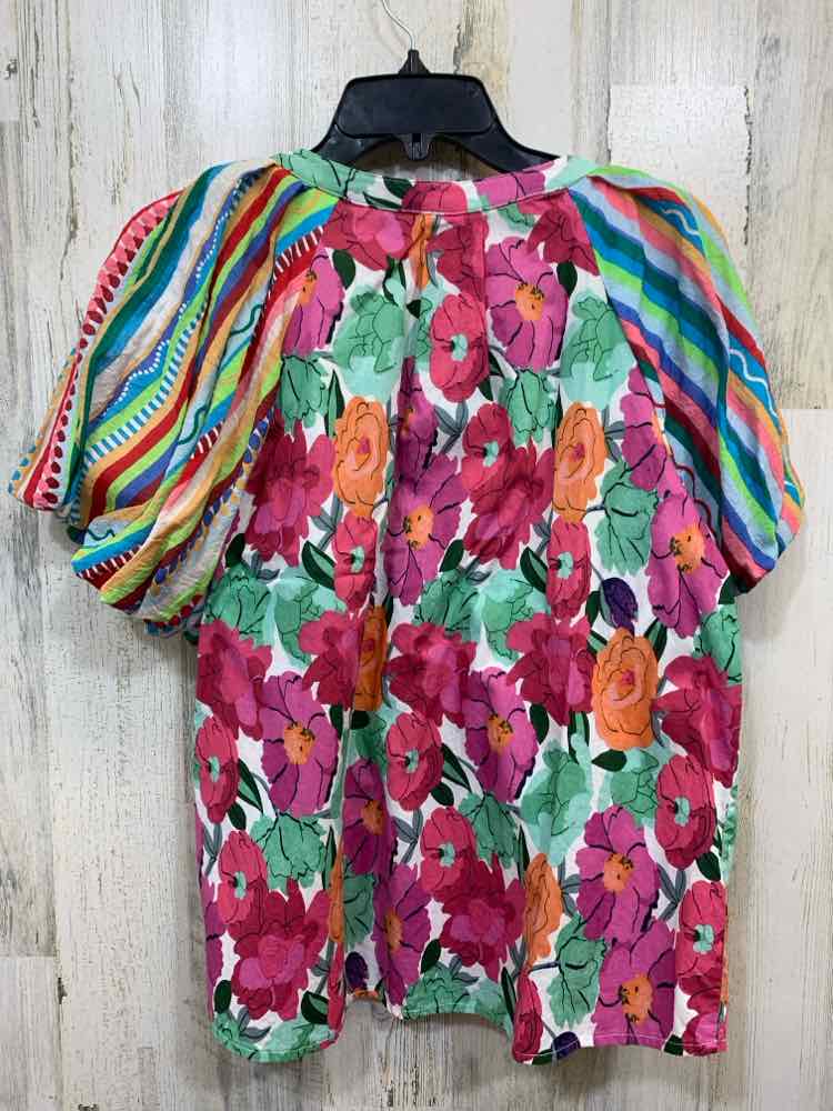 PRE-OWNED JODIFL Tops Size M PURPLE/GREEN/FUSH/WHITE/ORANGE Floral Blouse/FLORAL