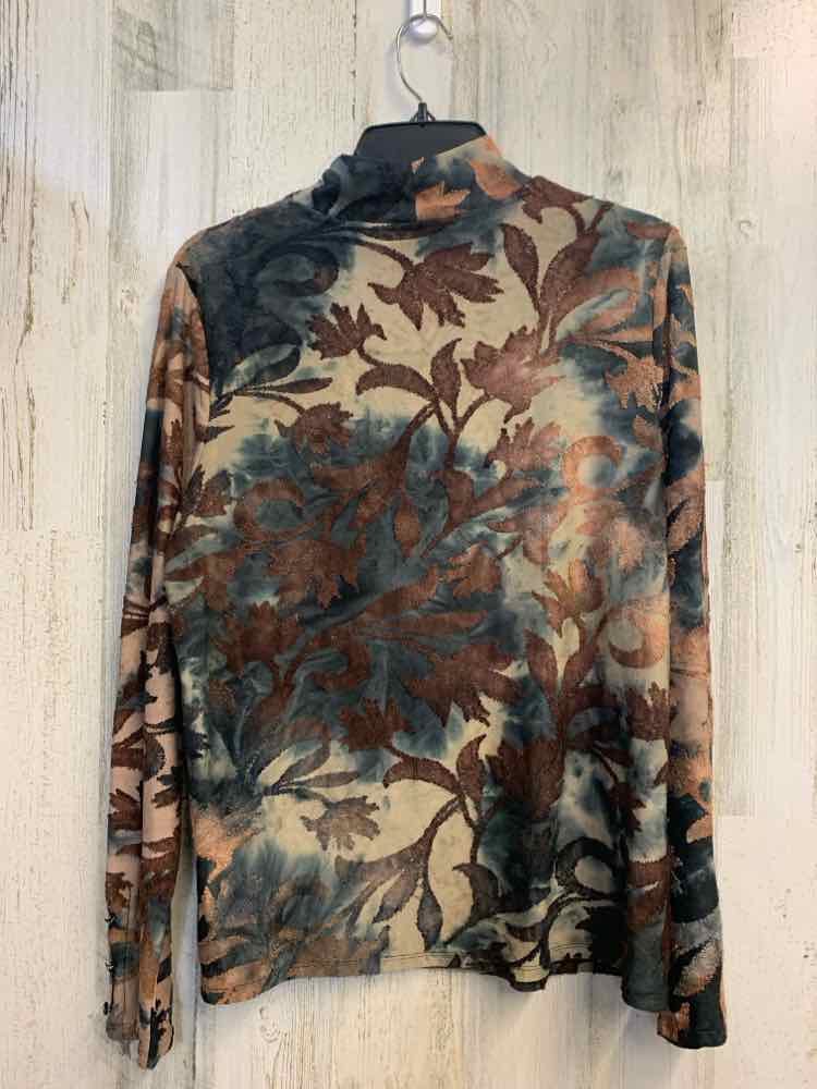 PRE-OWNED INVESTMENTS Tops Size M BROWN/BLACK LEAVES LONG SLEEVES TOP/LONG SLEEV