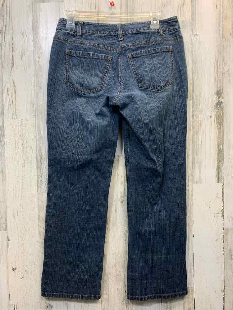 Size 8P LOFT BOTTOMS DARK BLUE Denim STRAIGHT Jeans