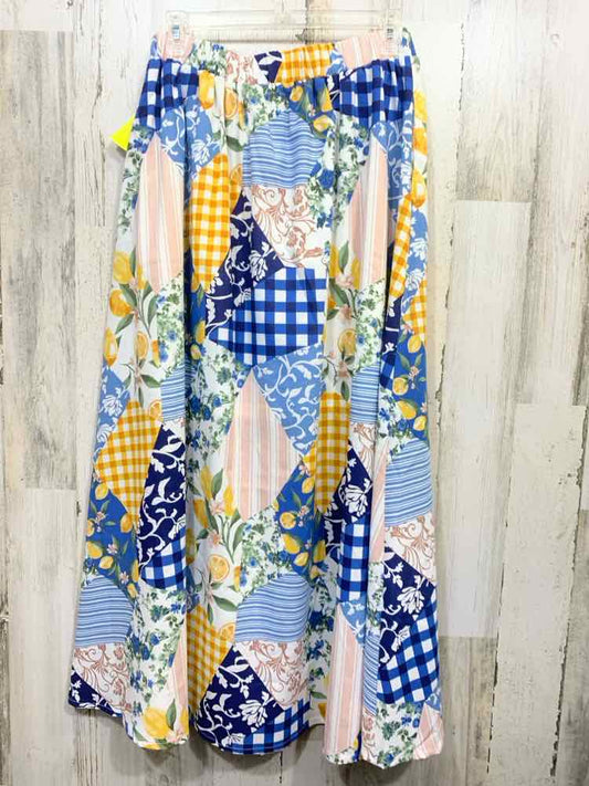 NWT BLU PEPPER M BOTTOMS WHT/BLU/YEL LEMONS MAXI Full SKIRT