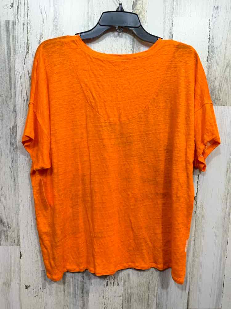 PRE-OWNED CHICOS PLATINUM Tops Size 3 ORANGE/GRN Floral SHORT SLEEVES Blouse