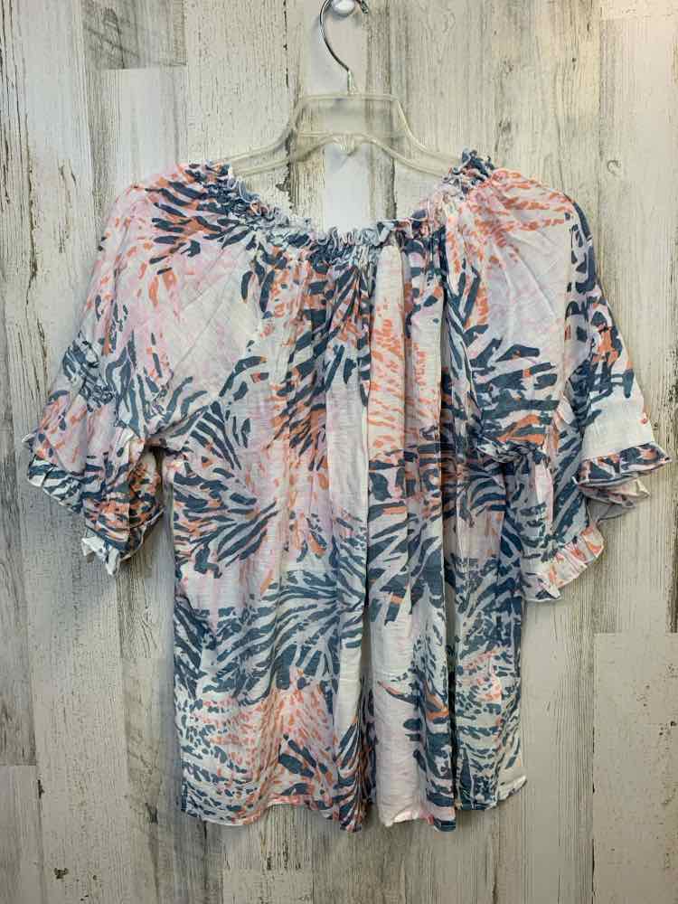 NWT JOVIE Tops Size L WHT/BLU/PNK ABSTRACT SHORT SLEEVES TOP