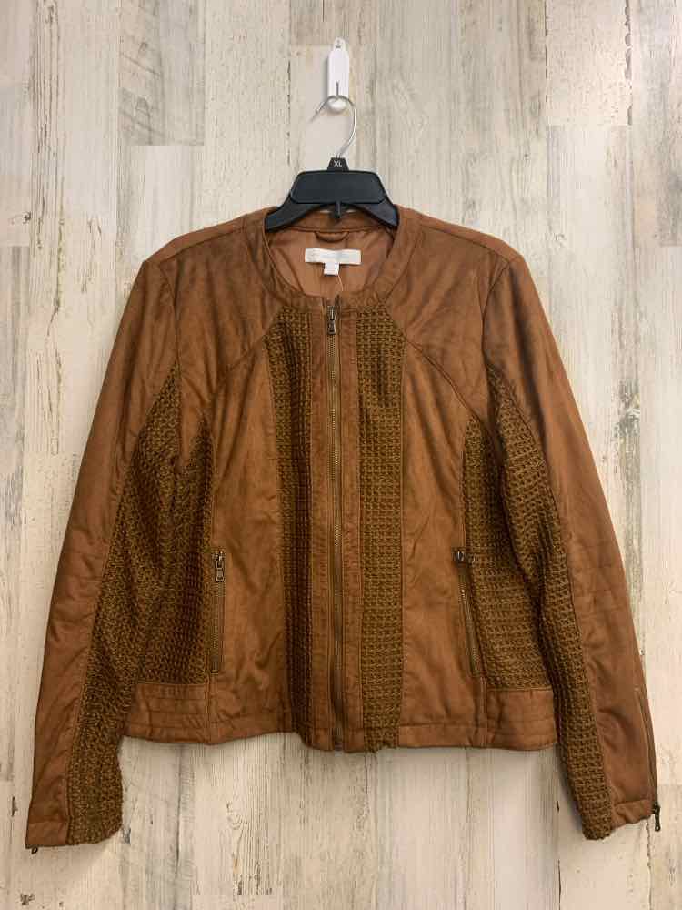 NWT NEW YORK & CO Tops Size XL BROWN FLORAL LONG SLEEVES TOP/SUEDE ZIP UP