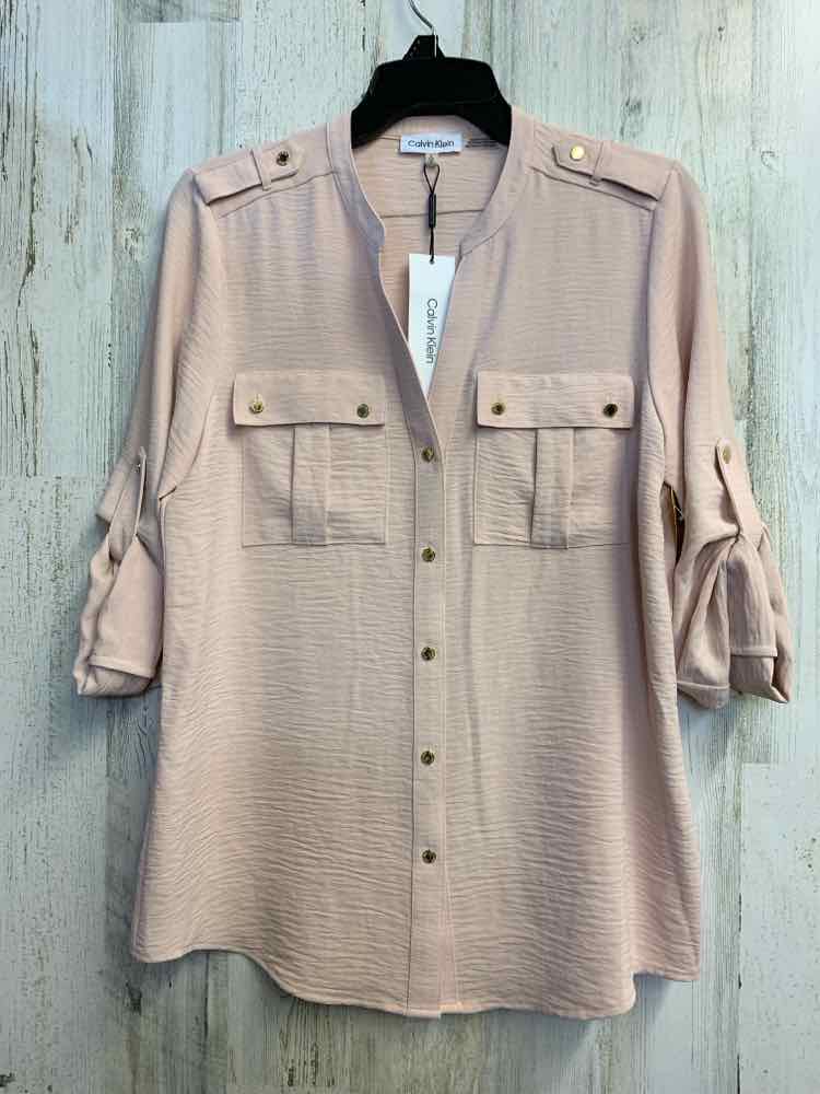 NWT CALVIN KLEIN Tops Size S BLUSH 3/4 LENGTH Shirt/BLUSH SPLIT NECK BUTTON DOWN