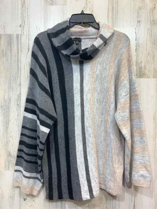 PRE-OWNED COCO+CARMEN Tops Size S/M GRY/BLK/PCH Stripe Sweater/COWL NECKLIN