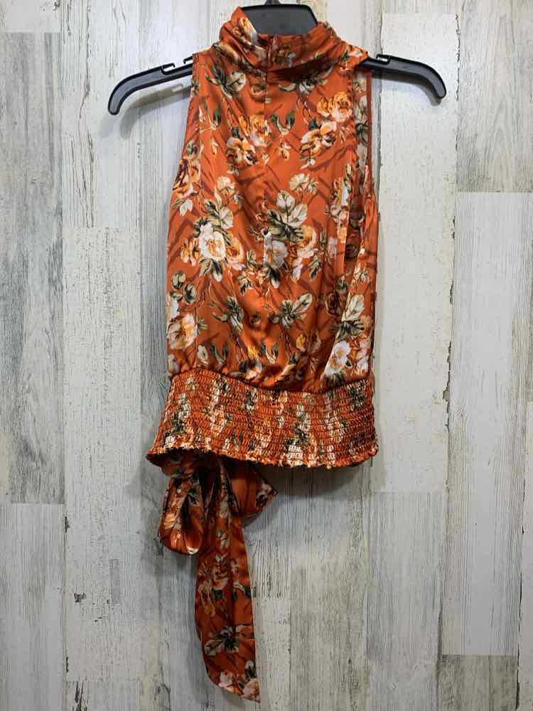 PRE-OWNED WHITE HOUSE/BLACK MARKET Tops Size 4 PUMPKIN/GREEN/WHITE Floral Blouse