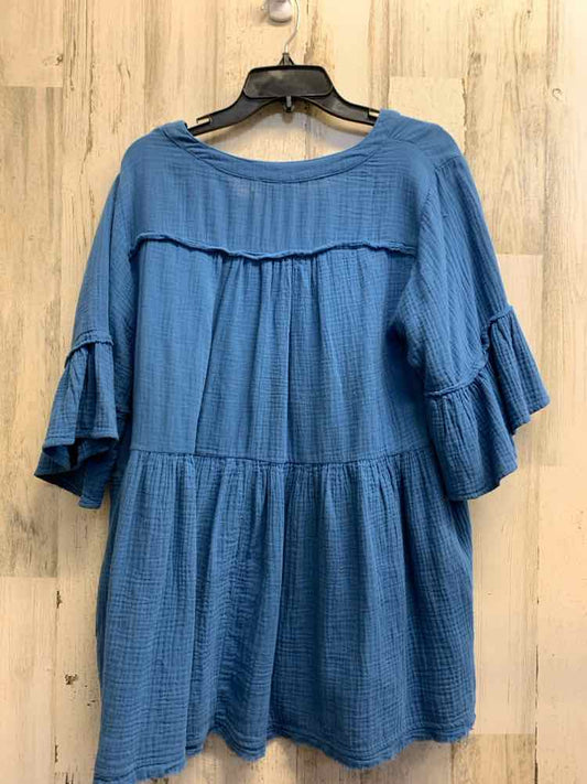 NWT UMGEE Tops Size 1X ELECTRIC BLUE Solid TIERED Blouse/BELL SLEEVE