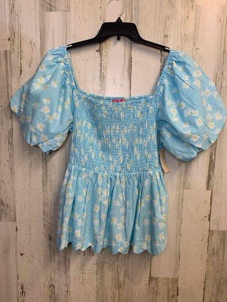 PRE-OWNED SIMPLY SOUTHERN Tops Size XL SKY BLUE Floral SHORT SLEEVES TOP