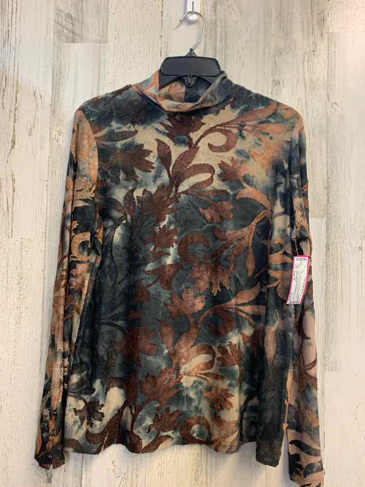 PRE-OWNED INVESTMENTS Tops Size M BROWN/BLACK LEAVES LONG SLEEVES TOP/LONG SLEEV