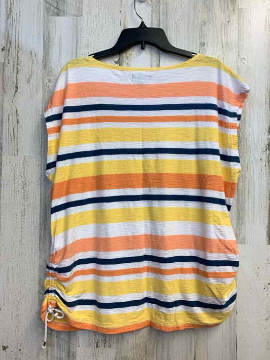 PRE-OWNED CHAOS PLUS SIZES Size 1X YLW/WHT/BLU Stripe SHORT SLEEVES TOP