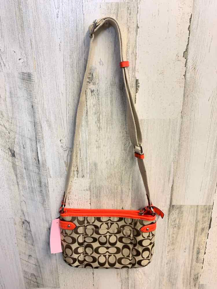 PRE-OWNED COACH BRN/TAN/ORG Purse