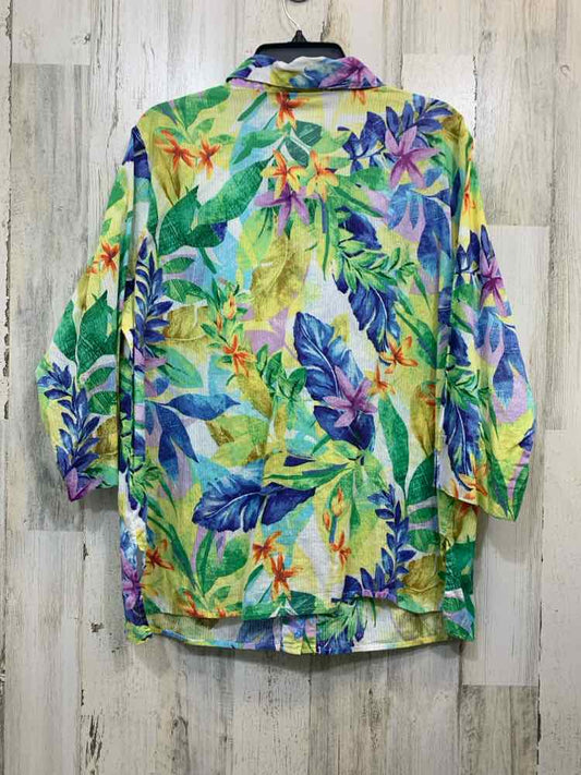 PRE-OWNED ALFRED DUNNER Tops Size 1X Multi-Color Floral 3/4 SLEEVE TOP