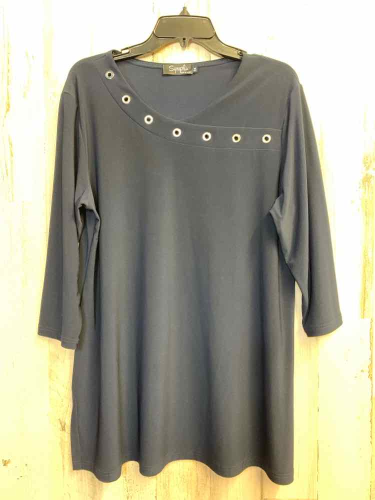 SYMPLI Tops Size 14 Navy 3/4 LENGTH TOP