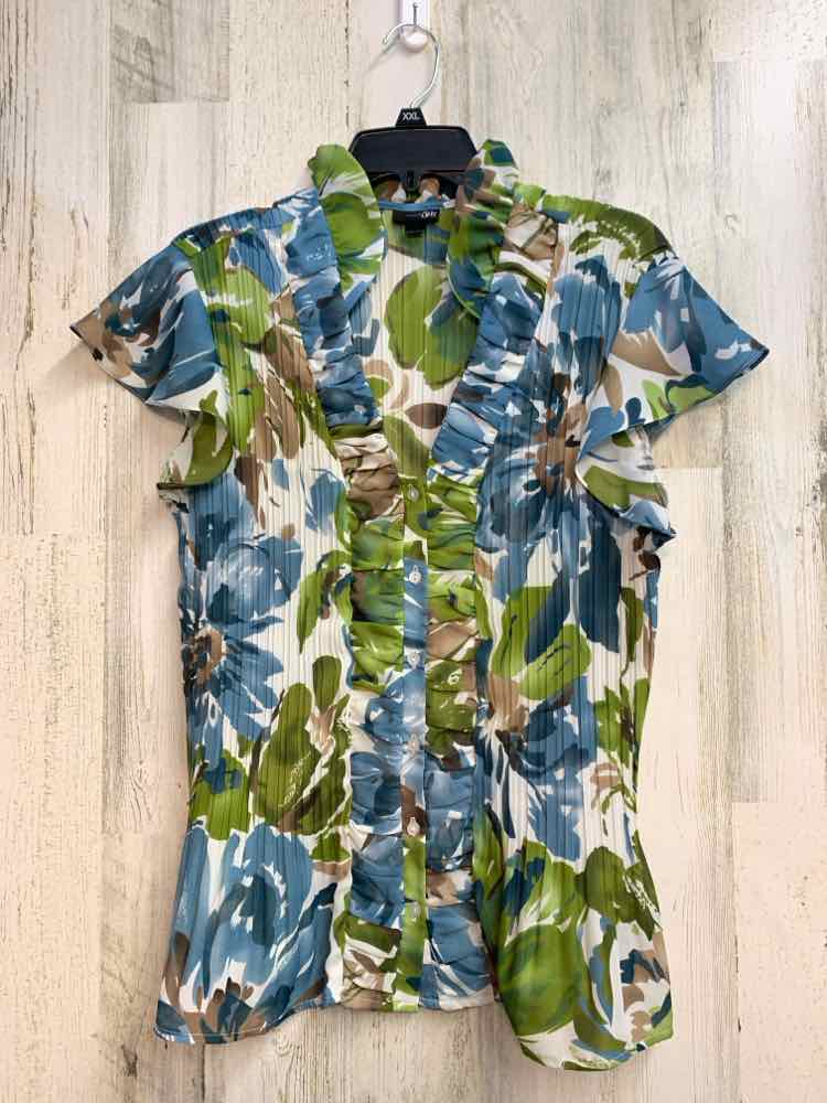 EAST 5TH Tops Size XL BLU/GRN Floral CAP SLEEVE Shirt