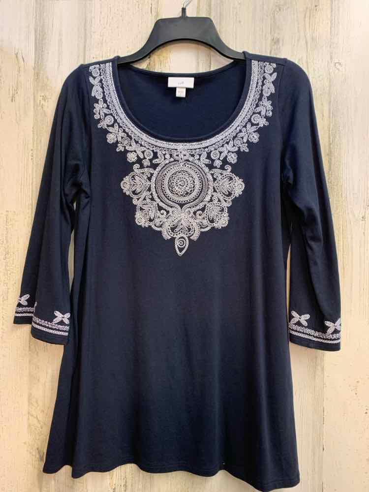 J JILL Tops Size S NAVY/WHT 3/4 LENGTH TOP