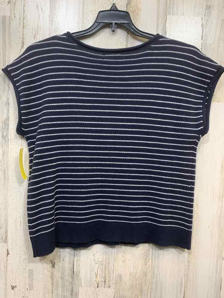 NWT THE WORKSHOP Tops Size L NVY/WHT Stripe SLEEVELESS /GOLD BUTTONS-UP Vest