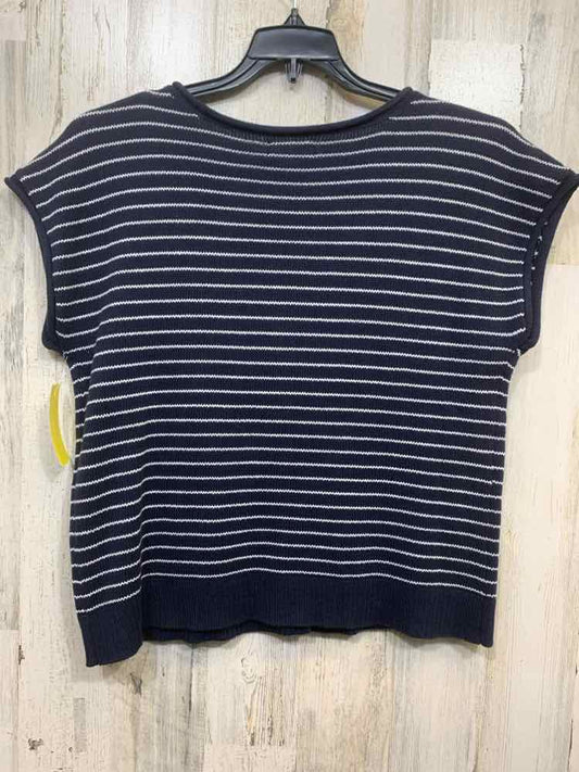 NWT THE WORKSHOP Tops Size L NVY/WHT Stripe SLEEVELESS /GOLD BUTTONS-UP Vest