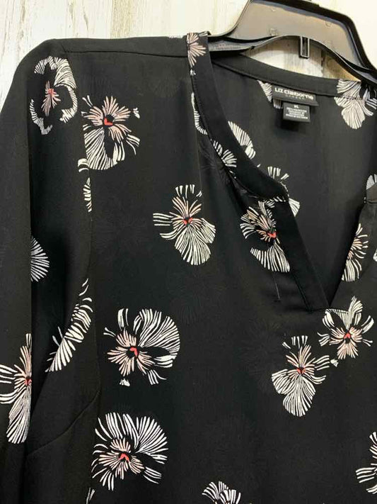 PRE-OWNED LIZ CLAIBORNE Tops Size XL Black SHEER FLOWERS LONG SLEEVE TOPV-CUT W/