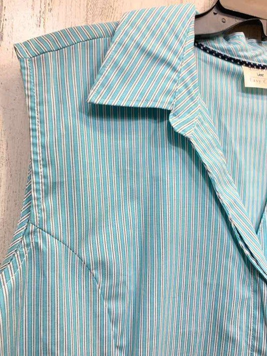 PRE-OWNED LEE Tops Size XXL AQUA/WHT VERTICAL STRIPES SLEEVELESS Shirt/AQUA/WHIT