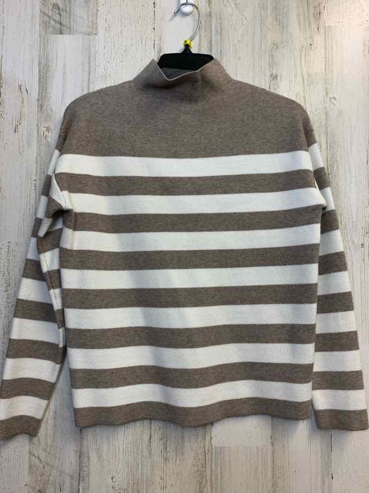 NICOLE MILLER Tops Size XS TAUPE/WHITE Stripe TURTLENECK Sweater