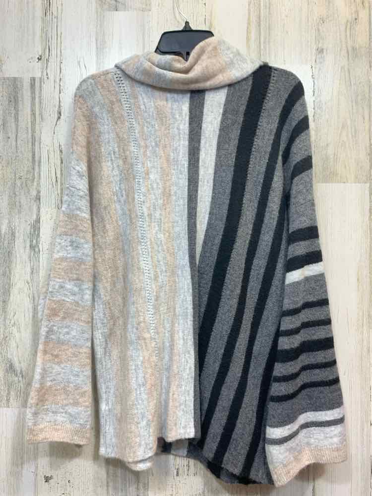 PRE-OWNED COCO+CARMEN Tops Size S/M GRY/BLK/PCH Stripe Sweater/COWL NECKLIN