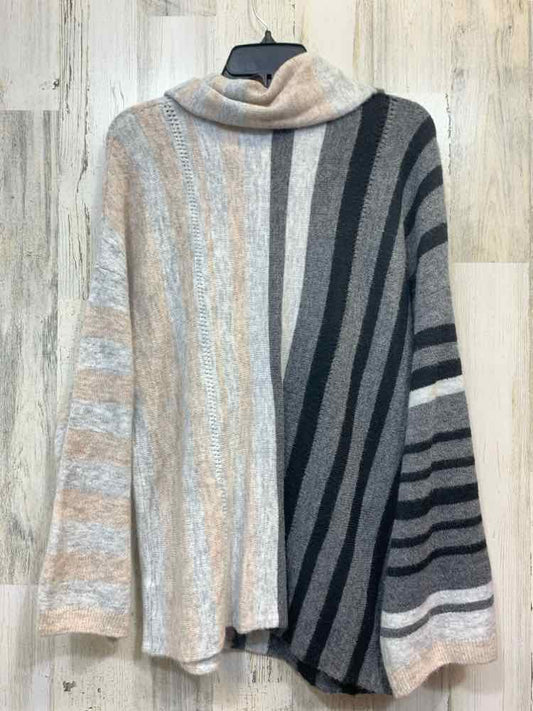 PRE-OWNED COCO+CARMEN Tops Size S/M GRY/BLK/PCH Stripe Sweater/COWL NECKLIN