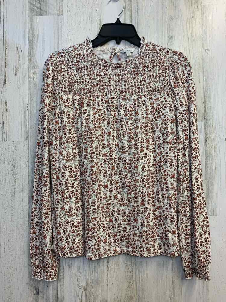 PRE-OWNED LUCKY BRAND Tops Size XS WHITE/BROWN/BURGANDY SMALL FLOWER(S) TOP