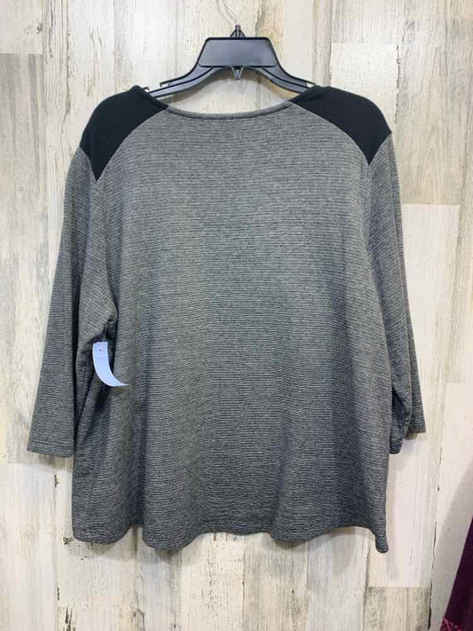 PRE-OWNED CHICOS Tops Size 3 BLACK/WHITE MINI STRIPES LONG SLEEVE Shirt/BLACK/WH