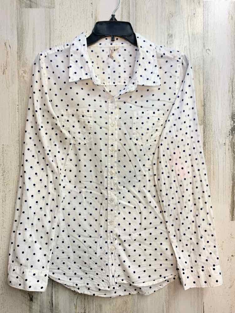 PRE-OWNED RED CAMEL Tops Size L WHT/NAVY Polka Dot LONG SLEEVES TOP