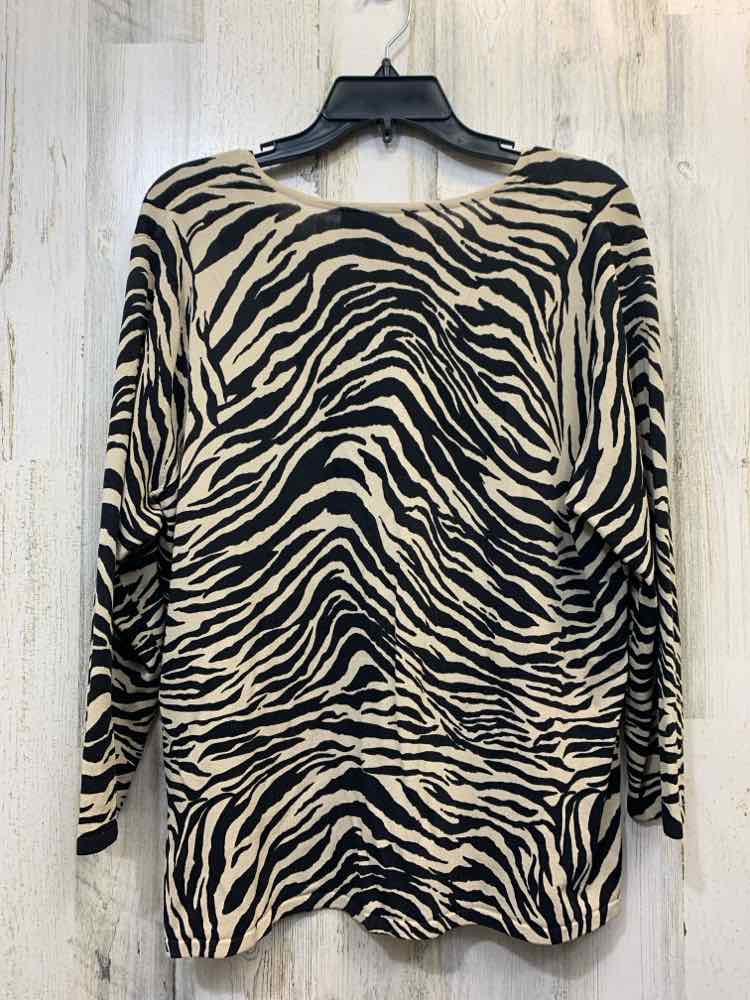 PRE-OWNED MAGGIE PLUS SIZES Size 1X BLK/BRN Animal Print 3/4 SLEEVE TOP
