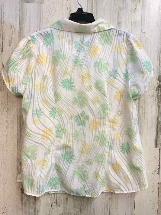 PRE-OWNED DRESSBARN Tops Size XL WHT/GRN Floral SHORT SLEEVES TOP