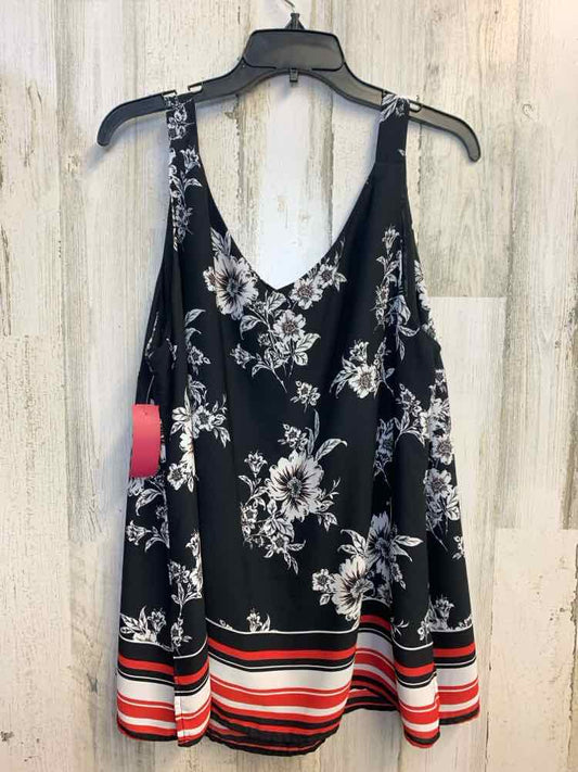 ROZ&ALI PLUS SIZES Size 2X BLK/WHT/RED Floral SLEEVELESS TOP