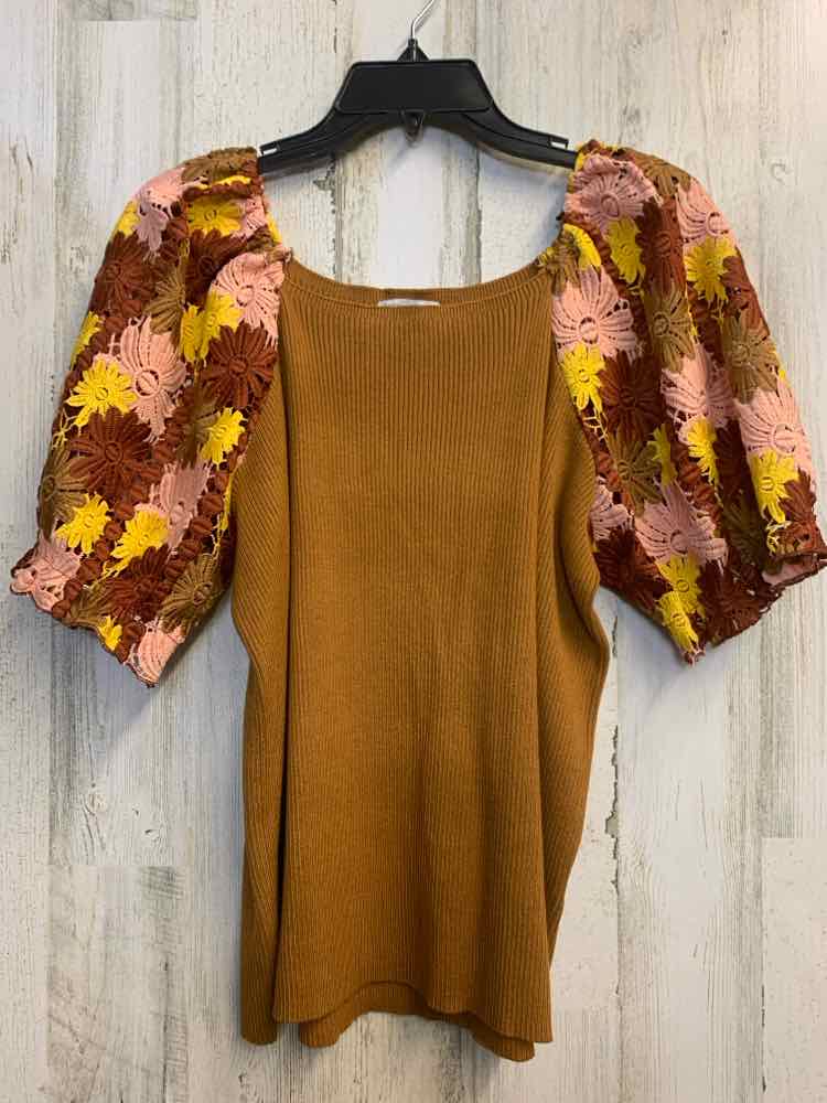 CATO PLUS SIZES Size 18/20 LT BRN/RUST/YEL/PEACH PUFF SLEEVES TOP