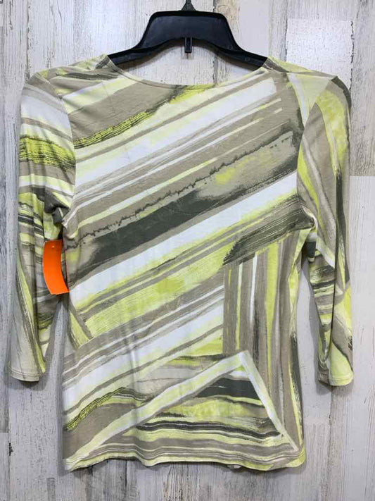 PRE-OWNED CHICOS PLATINUM Tops Size 0 WHT/TAN/GRN 3/4 SLEEVE Blouse