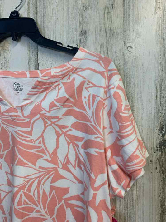 KIM ROGERS PLUS SIZES Size 2X PEACH/WHITE LEAVES SHORT SLEEVES TOP