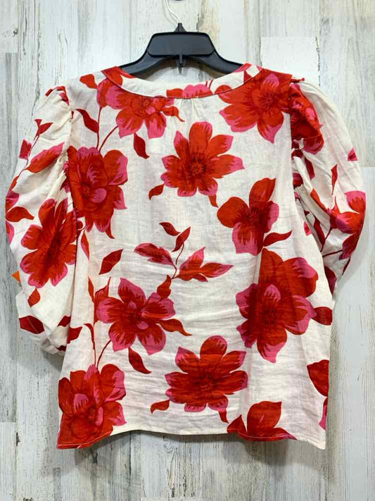 PRE-OWNED RACHEL ZOE Tops Size L WHT/RED/PNK Floral PUFF SLEEVES Blouse