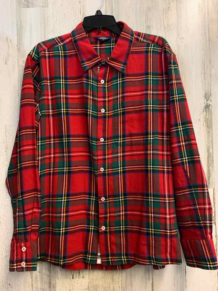 PRE-OWNED SIMPLY SOUTHERN Tops Size M PLAID Plaid LONG SLEEVES TOP/RED/GREEN/WHI