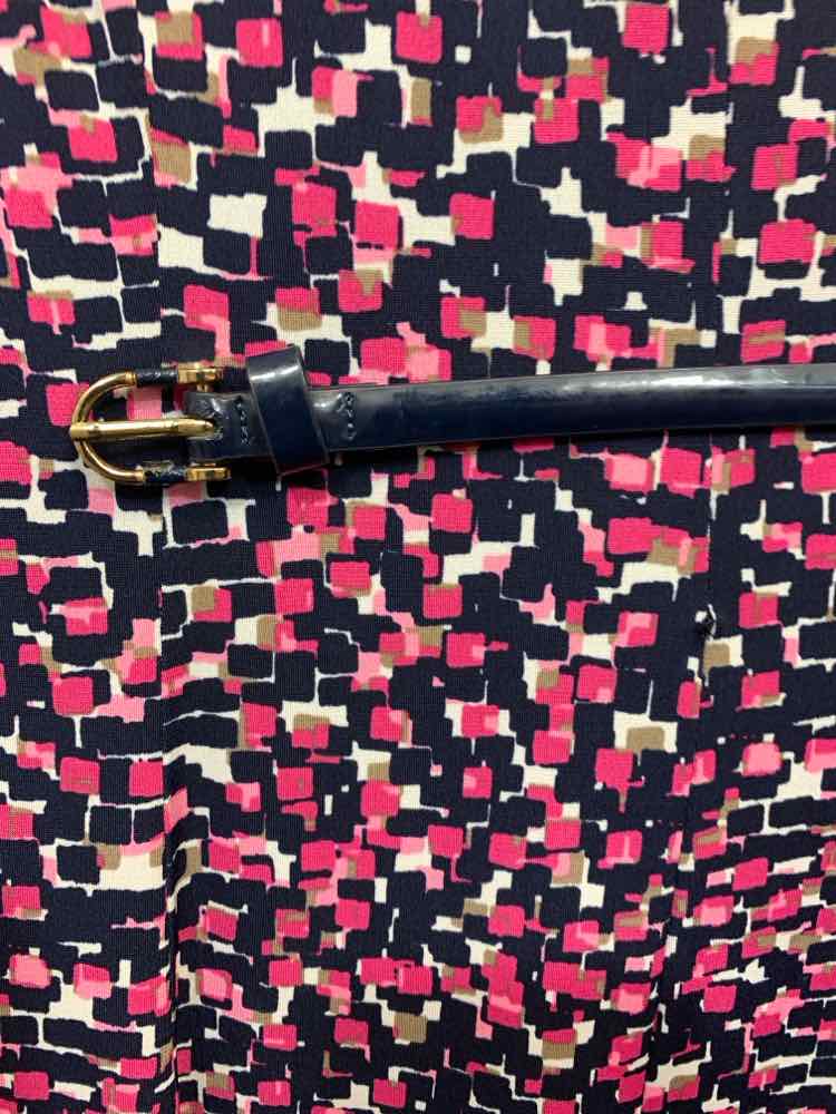 PRE-OWNED LAURA JEFFRIES Size 16 BLK/WHT/PNK ABSTRACT SLEEVELESS/V NECK DRESS