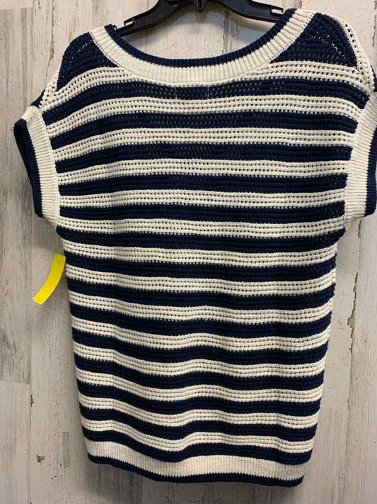 NWT BLUE PEPPER Tops Size S BLUE/WHITE Crochet KNIT Stripe SHORT SLEEVES Blouse