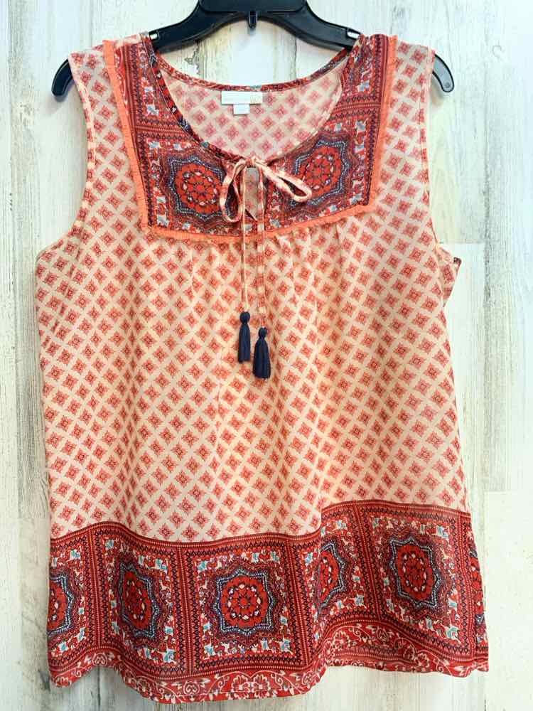 PRE-OWNED WESTPORT Tops Size L ORNG/CRM MANDALA SLEEVELESS TOP