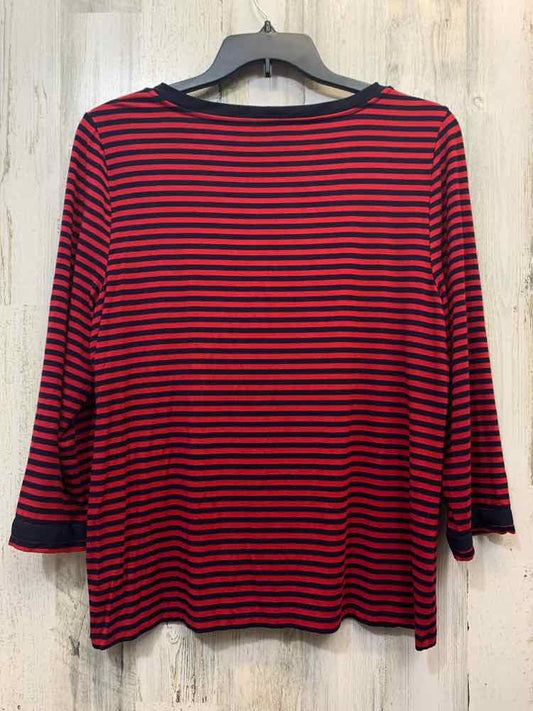 TALBOTS Tops Size XL RED/NAVY Stripe 3/4 LENGTH TOP