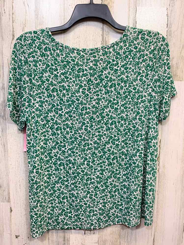 PRE-OWNED OLD NAVY Tops Size L GREEN/WHITE Floral SHORT SLEEVES Shirt/SHORT SLEE