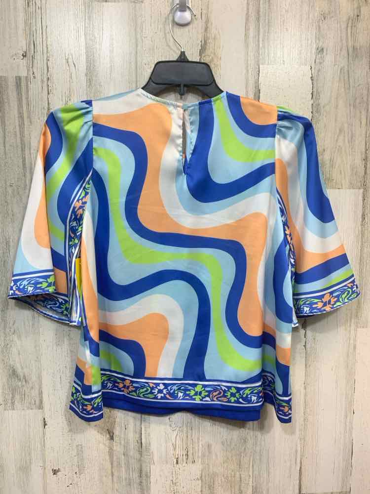 PRE-OWNED JADE Tops Size S BLUE/SHERBERT/LIME GREEN/LIGHT BLUE SWIRLS Blouse/SWI