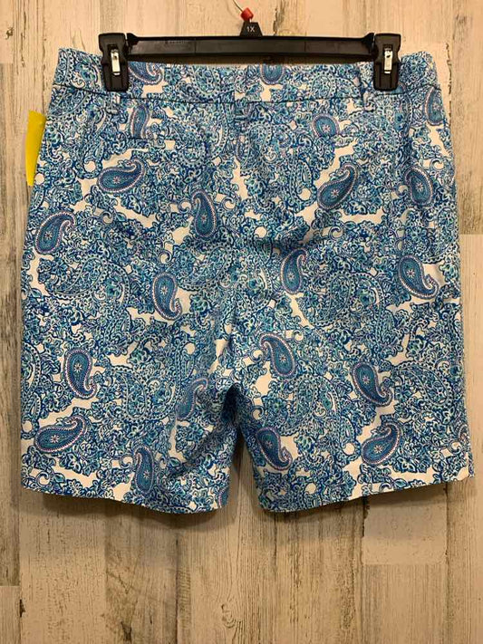 PRE-OWNED Size 12P TALBOTS BOTTOMS FLAT FRONT WHT/BLU FLORAL/PAISLRY SHORTS