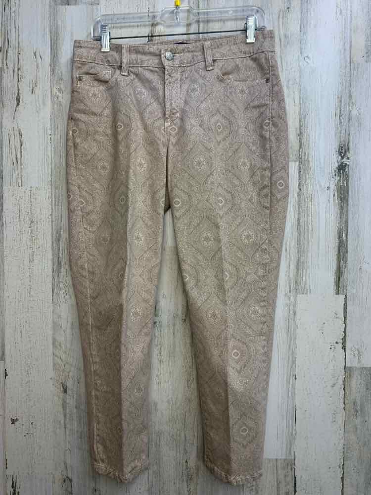 Size 8P NYDJ BOTTOMS Tan/Crm MEDALION STRAIGHT Pants