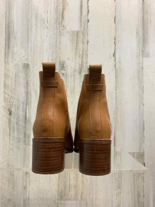 PRE-OWNED TAN Size 6 Shoes/TOM'S TAN ANKLE BOOTS. THICK HEEL FOR COMFORT & STYLE